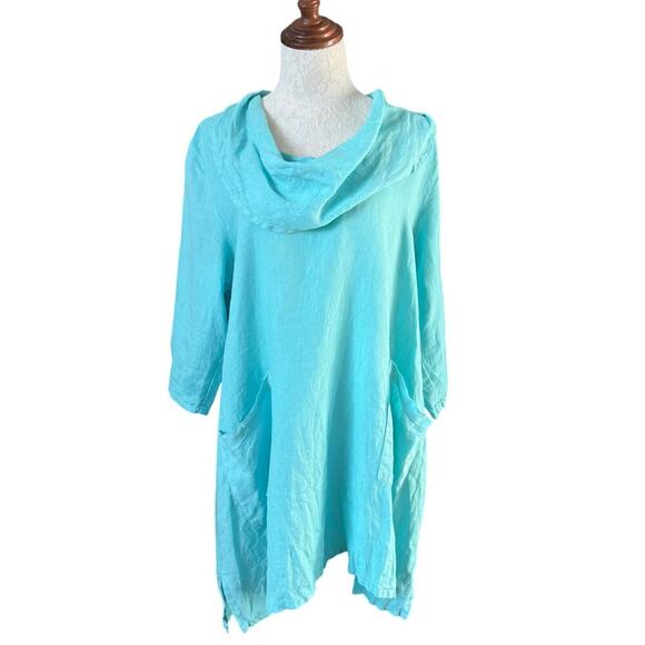 MatchPoint turquoise linen blend cowl neck tunic   L LAGENLOOK beachy minimalist - Picture 8 of 13